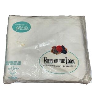 Vintage Fruit Of The Loom Percale Double Bottom Flat Bed‎ Sheet White 81x108